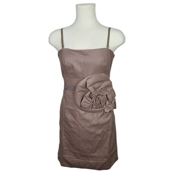 LUCY Paris Taupe Tan Faux Leather Rosette Waist Bodycon Sheath Mini Dress Large - Picture 1 of 17